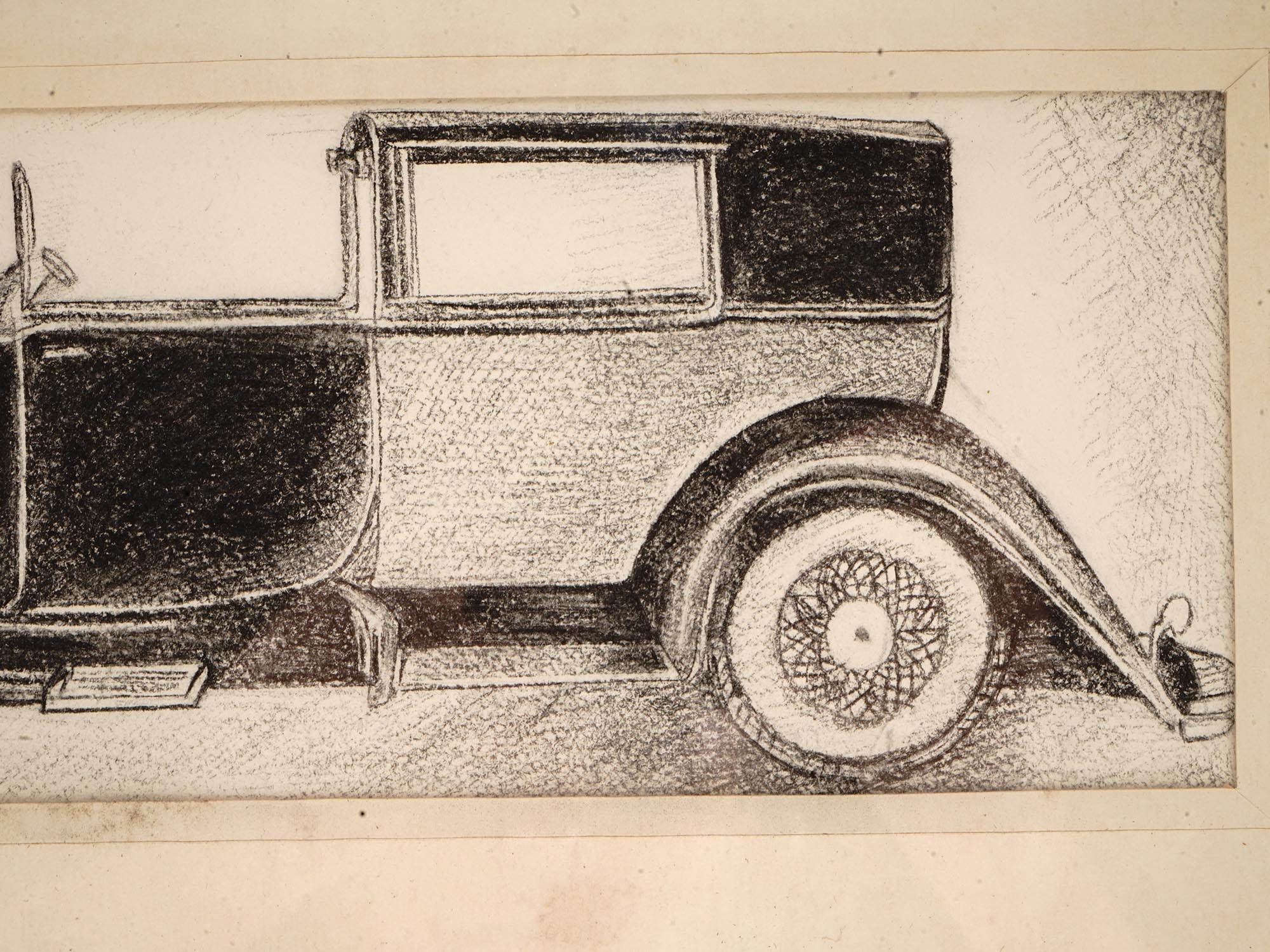 ANTIQUE PERSIAN GRAPHITE PENCIL PAINTING OF CAR PIC-3